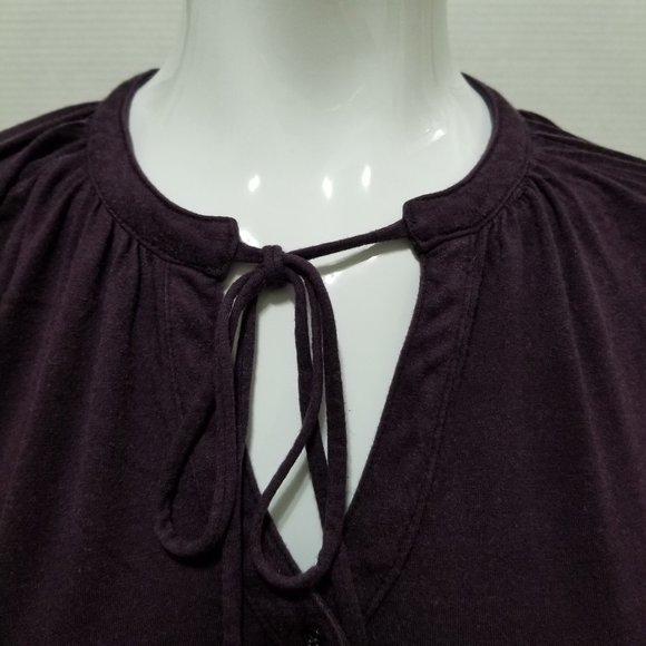 GAP top Small tie neck keyhole henley 3/4 sleeve solid color - Picture 5 of 11